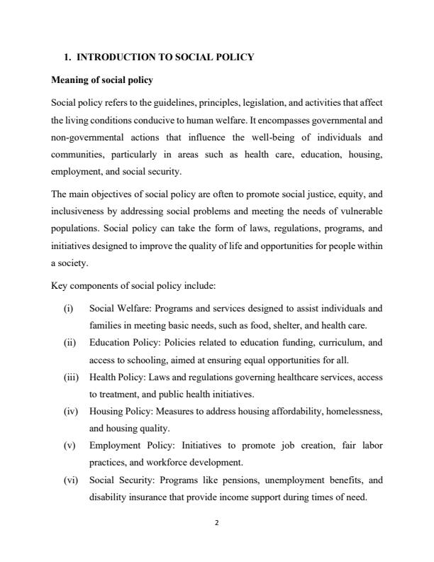 Page 1 – Essentials of Social Policy Notes – Kenyaplex