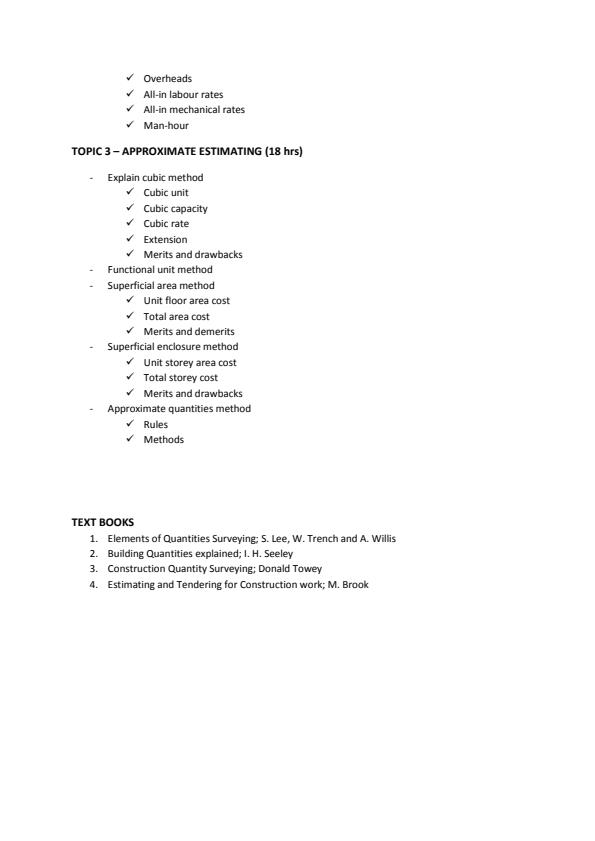 Page 2 – Estimating and Costing I Notes for Diploma in Surveying – Kenyaplex