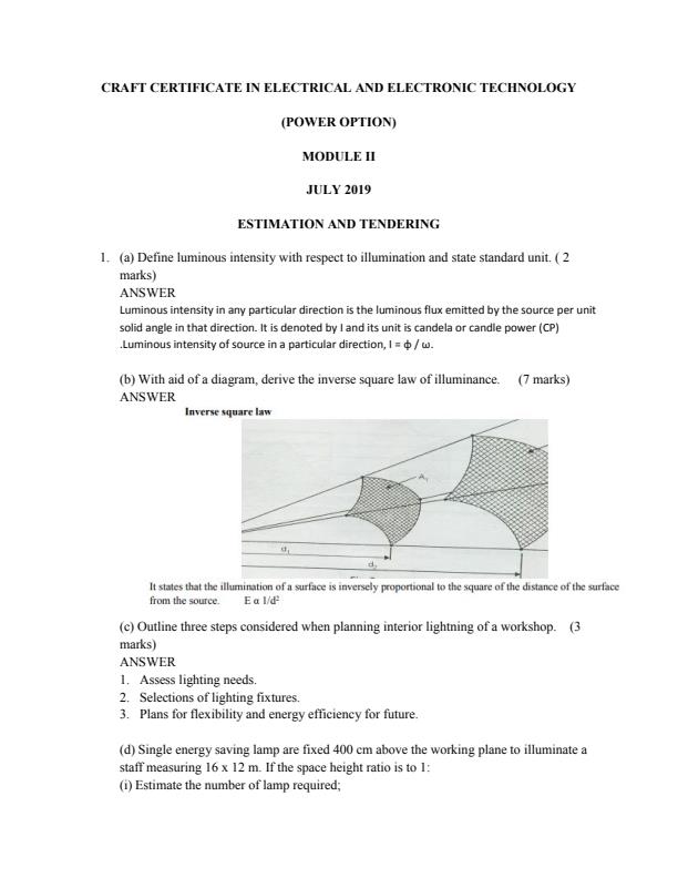 Page 1 – Estimation and Tendering Solved Past Paper (July 2019) – Kenyaplex