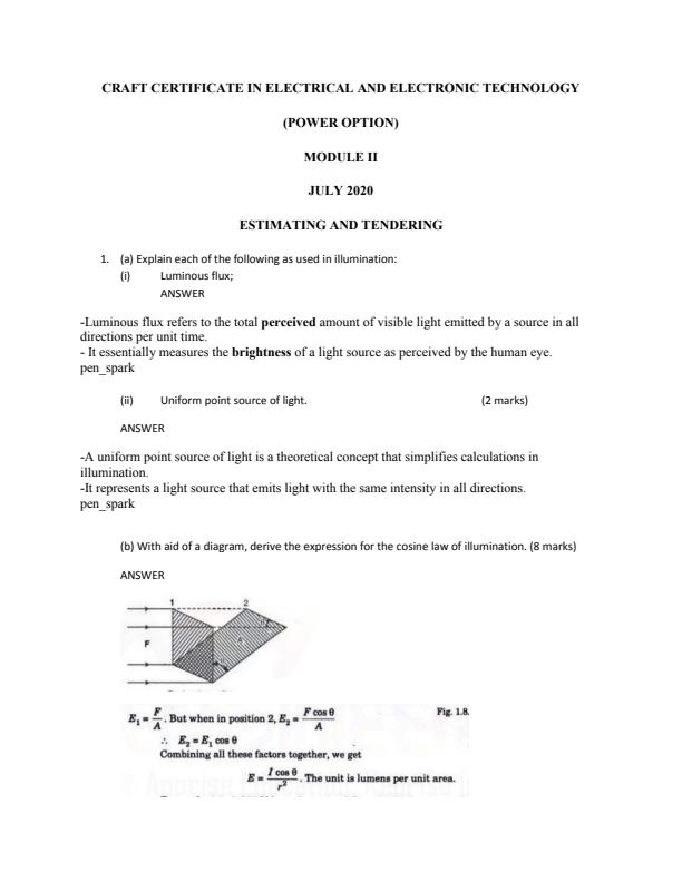 Page 1 – Estimation and Tendering Solved Past Paper (July 2020) – Kenyaplex