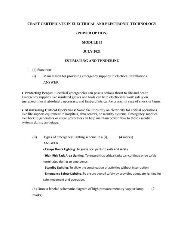 Page 1 – Estimation and Tendering Solved Past Paper (July 2021) – Kenyaplex