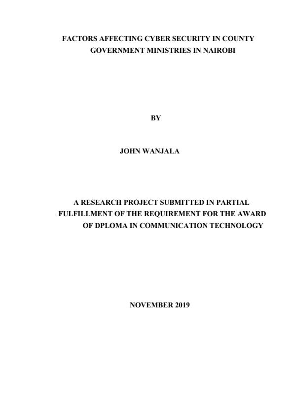 Page 1 – Factors affecting cyber security in county government ministries in Nairobi – Kenyaplex