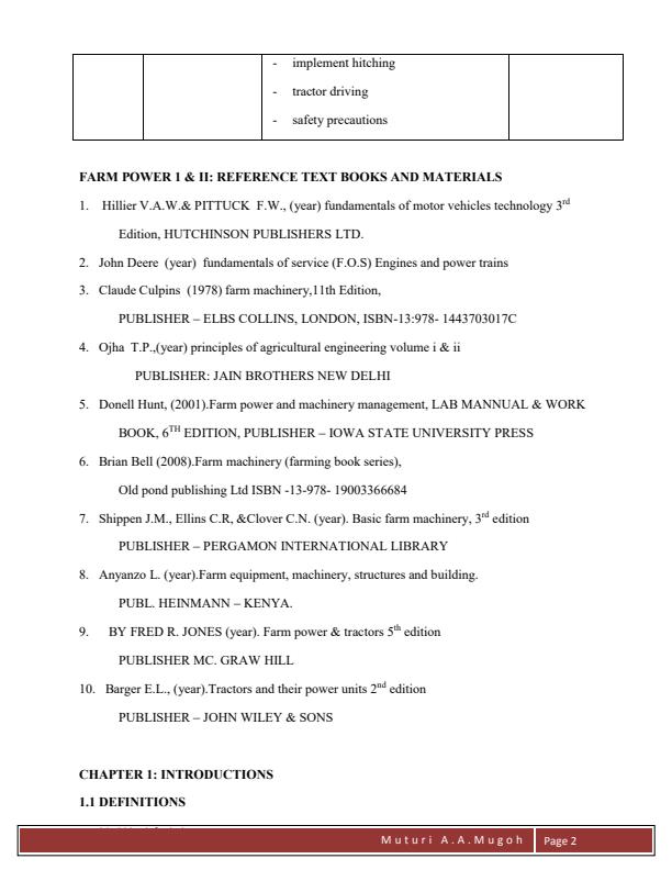 Page 2 – Farm Power, Tractor Servicing and Operations Notes – Kenyaplex