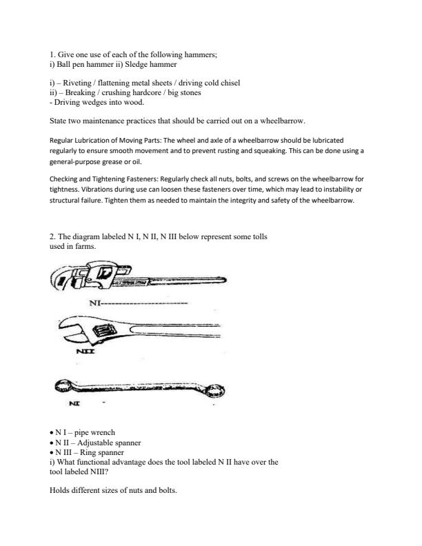 Page 1 – Farm Tools and Equipment Topical Questions and Answers: Form 1 Agriculture – Kenyaplex
