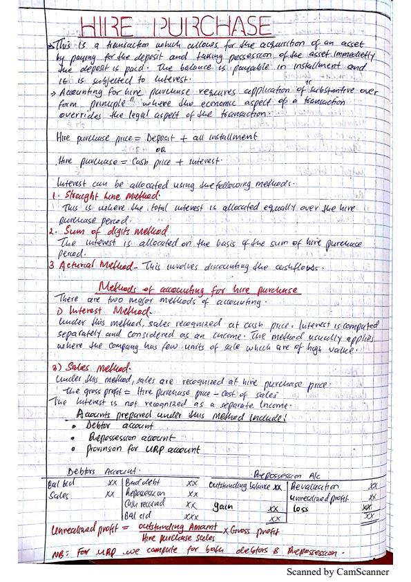 Page 1 – Financial Reporting and Analysis: Hire Purchase: Sum of Digit, Straight Line,  Acturial Method – Kenyaplex