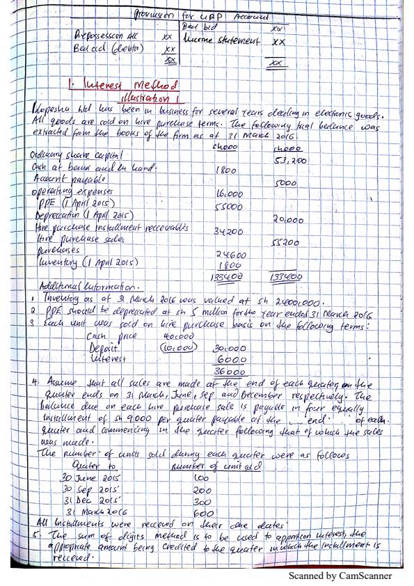Page 2 – Financial Reporting and Analysis: Hire Purchase: Sum of Digit, Straight Line,  Acturial Method – Kenyaplex