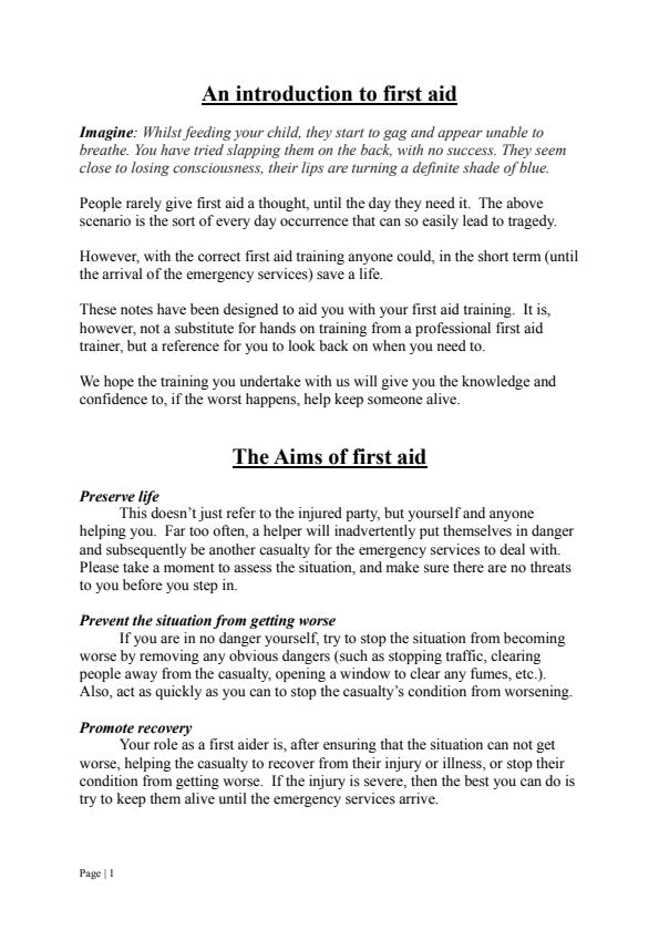 Page 1 – First Aid Notes For Driving School Class – Kenyaplex