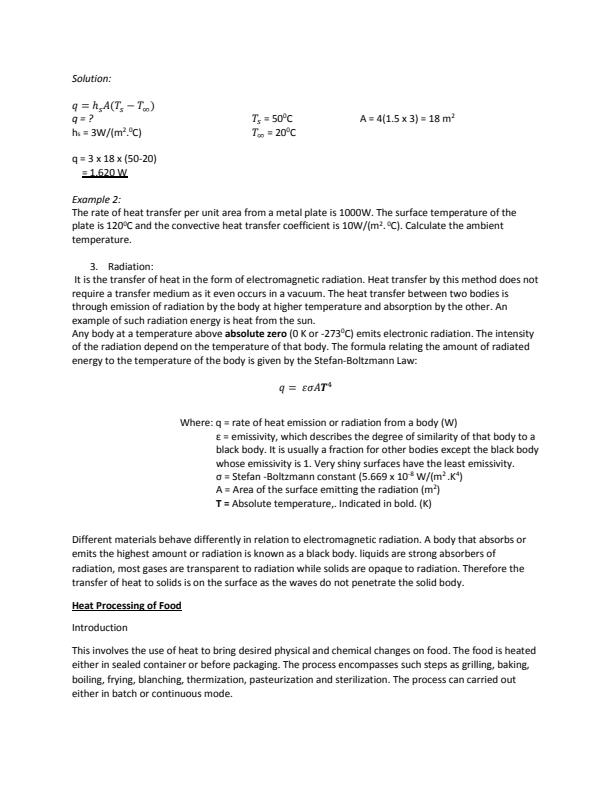 Food Engineering Notes on Heat Transfer TEP Program 13315