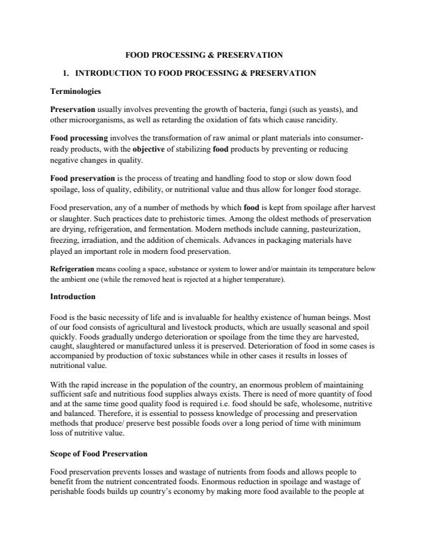 Food Processing and Preservation Notes 14880