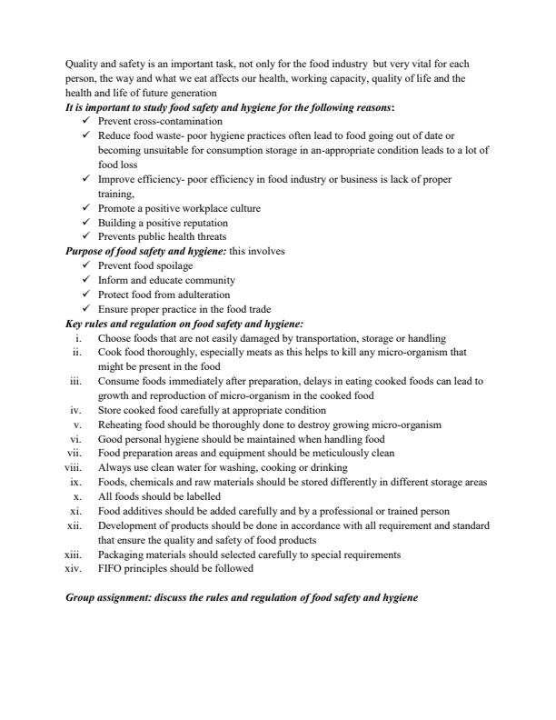 Page 4 – Food Safety and Hygiene Notes for Certificate and Diploma in Nutrition and Dietetics – Kenyaplex