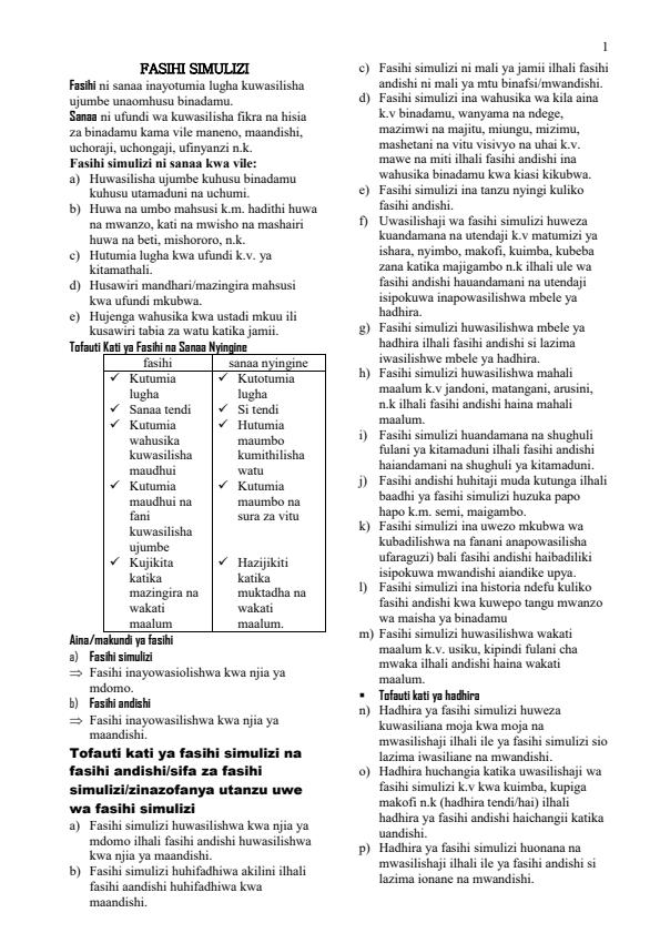 Page 1 – Form 1, 2, 3 and 4 Fasihi Notes – Kenyaplex