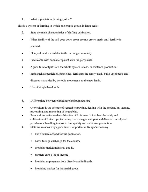 Page 1 – Form 1 Agriculture: Introduction to Agriculture Topical Questions and Answers – Kenyaplex