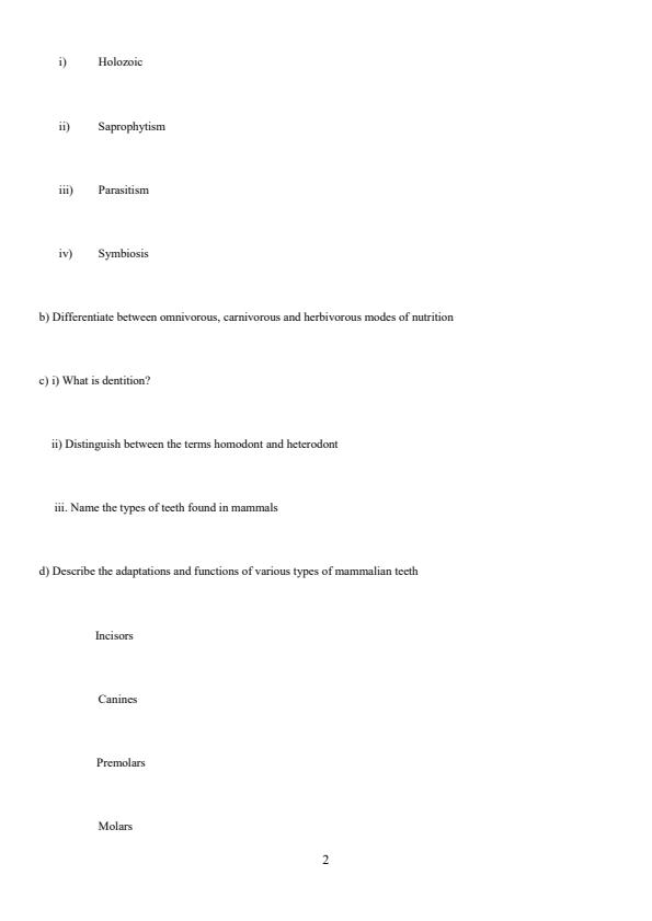 Page 2 – Form 1 Biology December 2024 Holiday Assignment – Kenyaplex