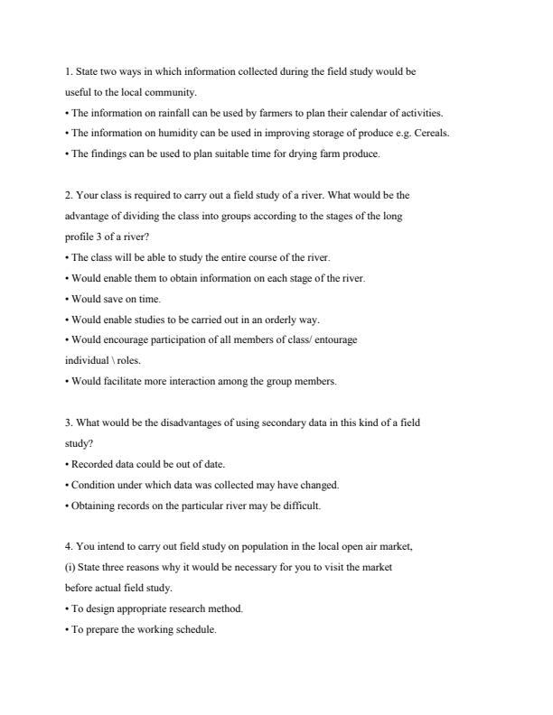 Page 1 – Form 1 Geography: Field Work Topical Questions and Answers – Kenyaplex