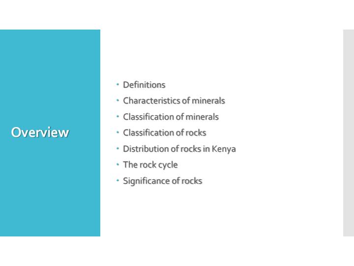 Page 2 – Form 1 Geography PowerPoint Notes on Minerals and Rocks – Kenyaplex