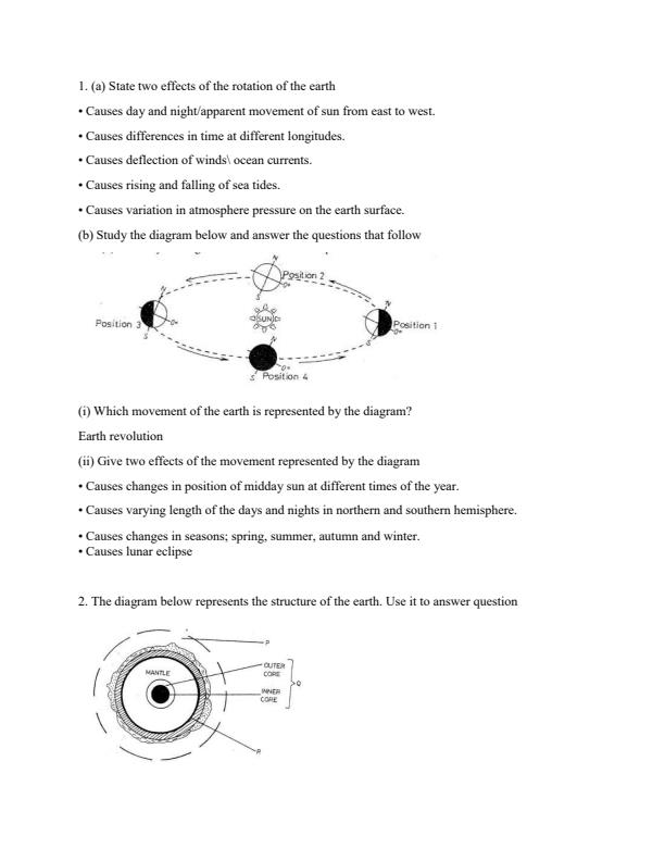 Form 1 Geography The Earth and the Solar System Topical Questions and