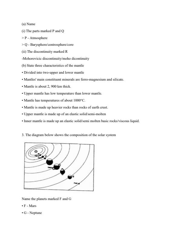 Form 1 Geography The Earth and the Solar System Topical Questions and
