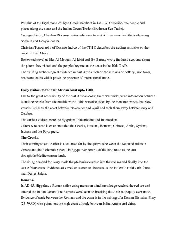 Page 2 – Form 1 History Notes on Contacts Between East Africa and the Outside World Upto the 19th Century – Kenyaplex