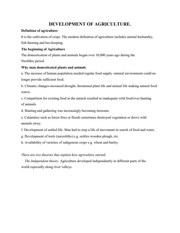 Page 1 – Form 1 History and Government Notes on Development of Agriculture – Kenyaplex