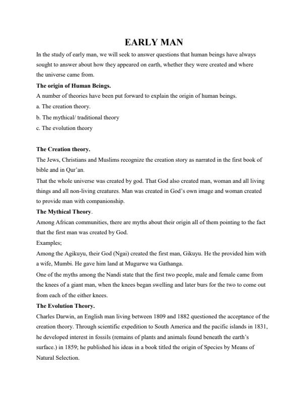 Page 1 – Form 1 History and Government Notes on Early Man – Kenyaplex