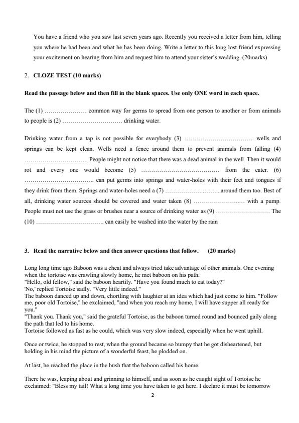 Page 2 – Form 1 Term 3 English Question Paper and Answers – Kenyaplex