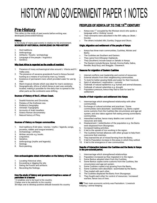 Page 1 – Form 1 to Form 4 History and Government Paper 1 Notes  – Kenyaplex