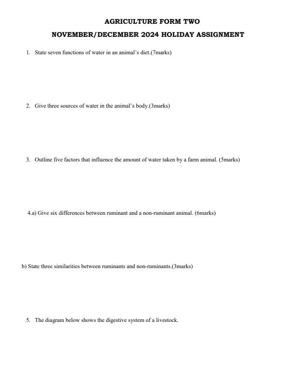 Page 1 – Form 2 Agriculture December 2024 Holiday Assignment – Kenyaplex