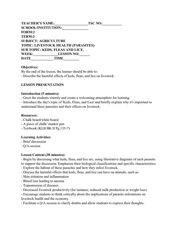Page 1 – Form 2 Agriculture Lesson Plans Term 3 – Kenyaplex