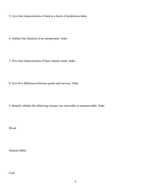 Page 2 – Form 2 Business Studies December 2024 Holiday Assignment – Kenyaplex