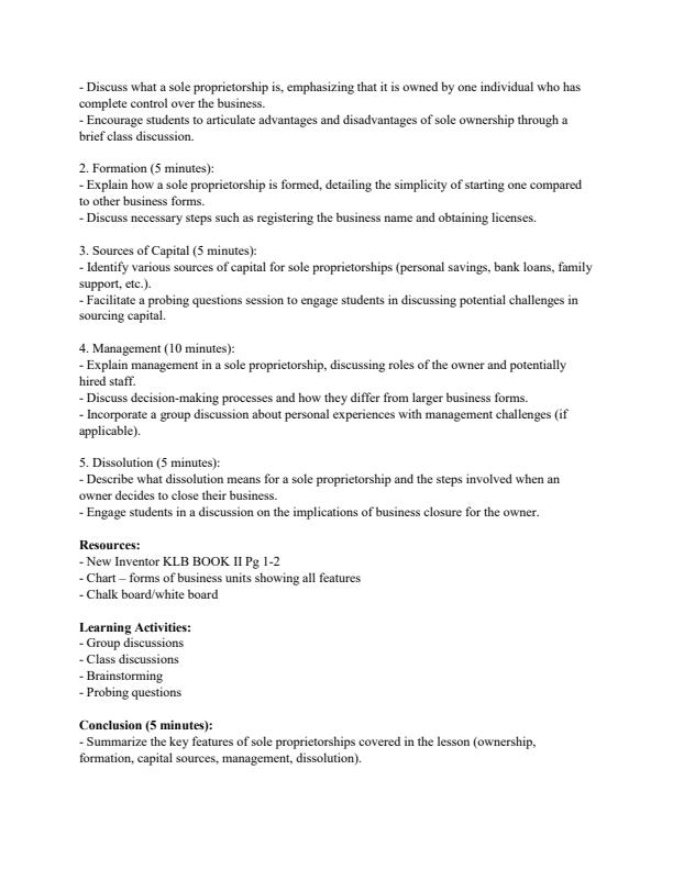 Page 2 – Form 2 Business Studies Lesson Plans Term 1 – Kenyaplex