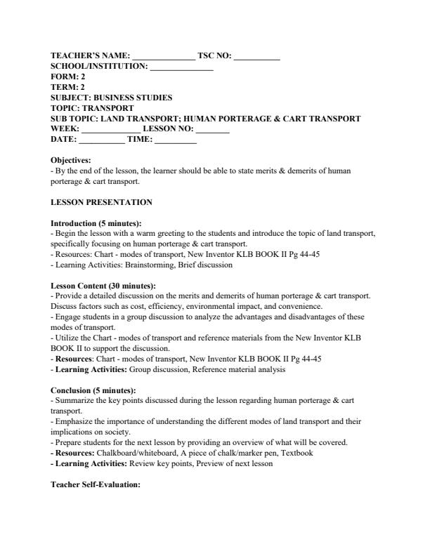 Page 3 – Form 2 Business Studies Lesson Plans Term 2 – Kenyaplex