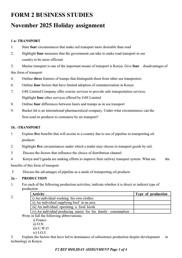Page 1 – Form 2 Business Studies November/December 2025 Holiday Assignment – Kenyaplex