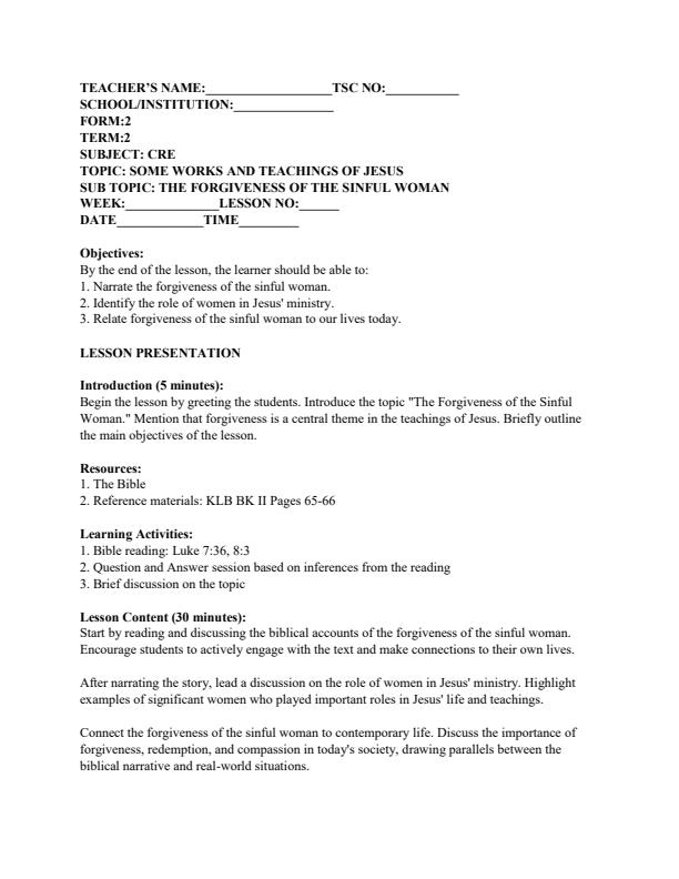 Page 3 – Form 2 CRE Lesson Plans Term 2 – Kenyaplex