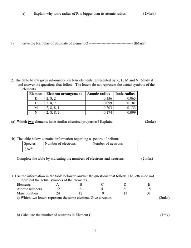 Page 2 – Form 2 Chemistry December 2024 Holiday Assignment – Kenyaplex