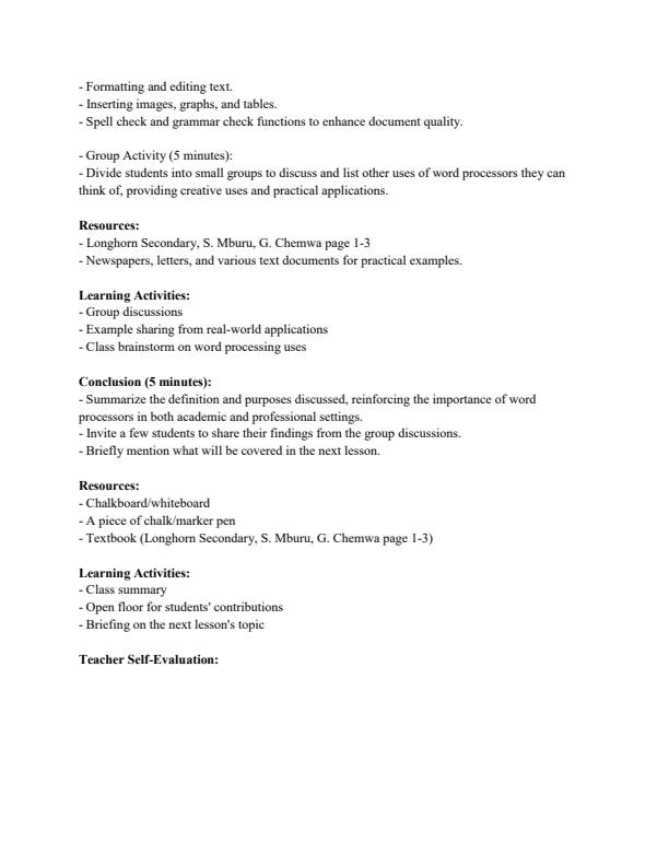 Page 2 – Form 2 Computer Studies Lesson Plans Term 1 – Kenyaplex