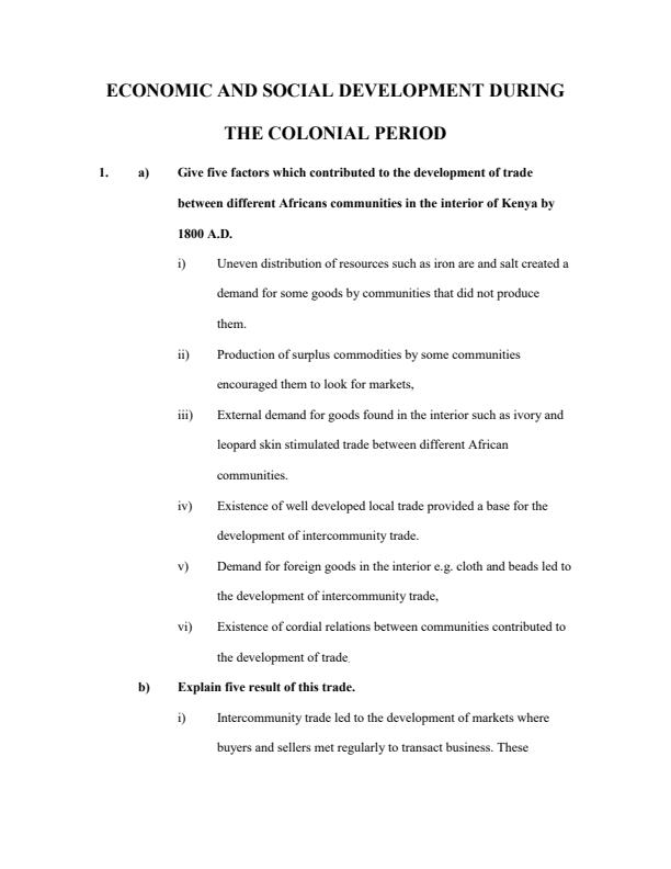Page 1 – Form 2: Economic and Social Development During the Colonial Period Topical Questions and Answers – Kenyaplex