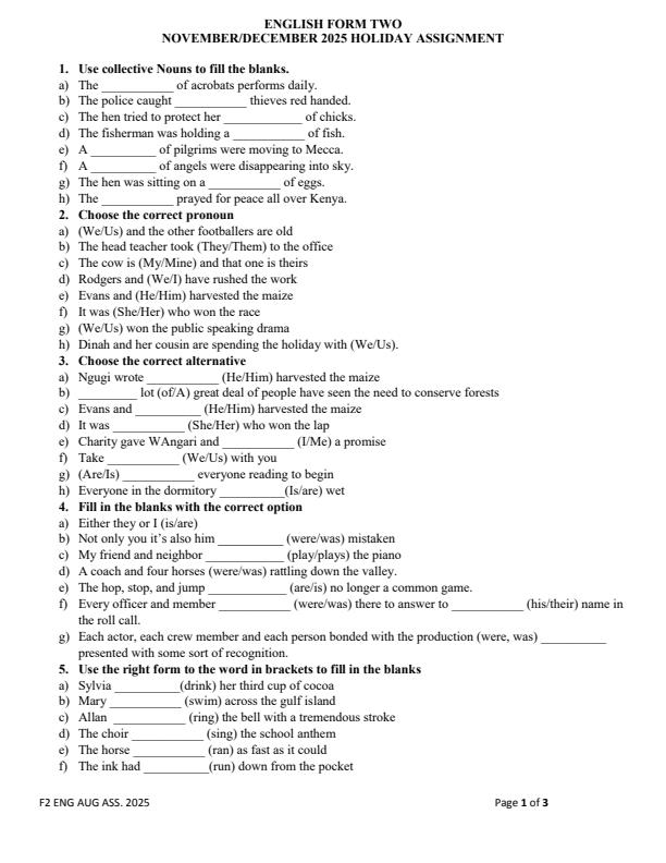 Page 1 – Form 2 English November/December 2025 Holiday Assignment – Kenyaplex