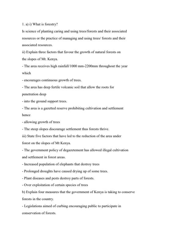 Page 1 – Form 2 Geography: Forestry Topical Questions and Answers – Kenyaplex