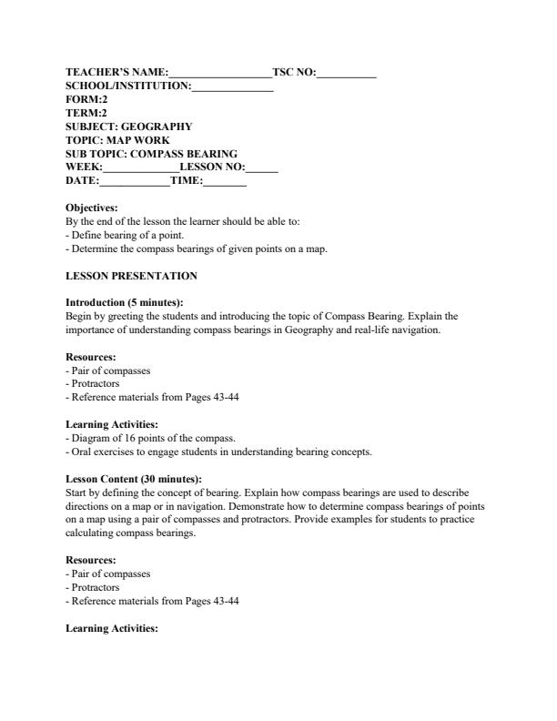 Page 1 – Form 2 Geography Lesson Plans Term 2 – Kenyaplex