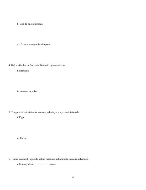 Page 2 – Form 2 Kiswahili December 2024 Holiday Assignment – Kenyaplex