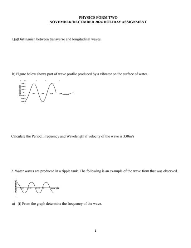Page 1 – Form 2 Physics December 2024 Holiday Assignment – Kenyaplex
