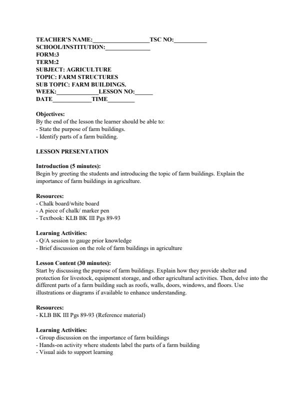 Page 2 – Form 3 Agriculture Lesson Plans Term 2 – Kenyaplex