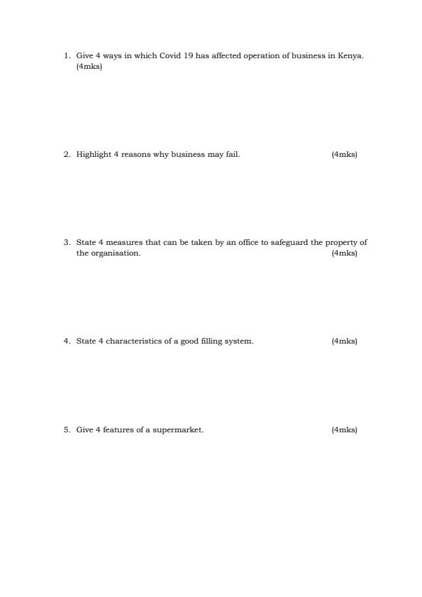 Page 2 – Form 3 Business Studies August 2026 Holiday Assignment – Kenyaplex