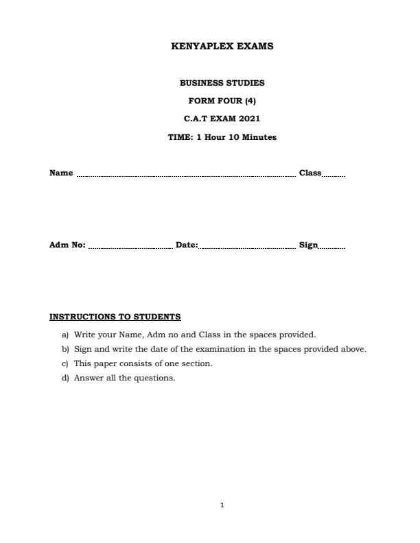 Page 1 – Form 3 Business Studies August 2026 Holiday Assignment – Kenyaplex