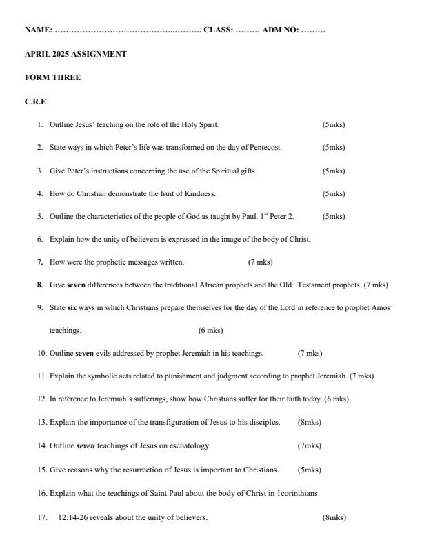 Page 1 – Form 3 CRE April 2025 Holiday Assignment – Kenyaplex
