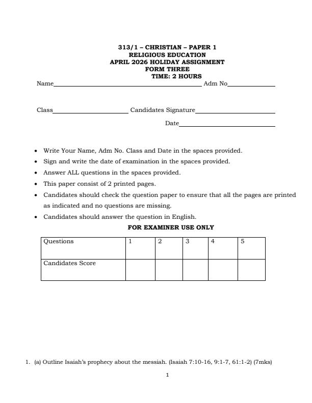 Page 1 – Form 3 CRE April 2026 Holiday Assignment – Kenyaplex