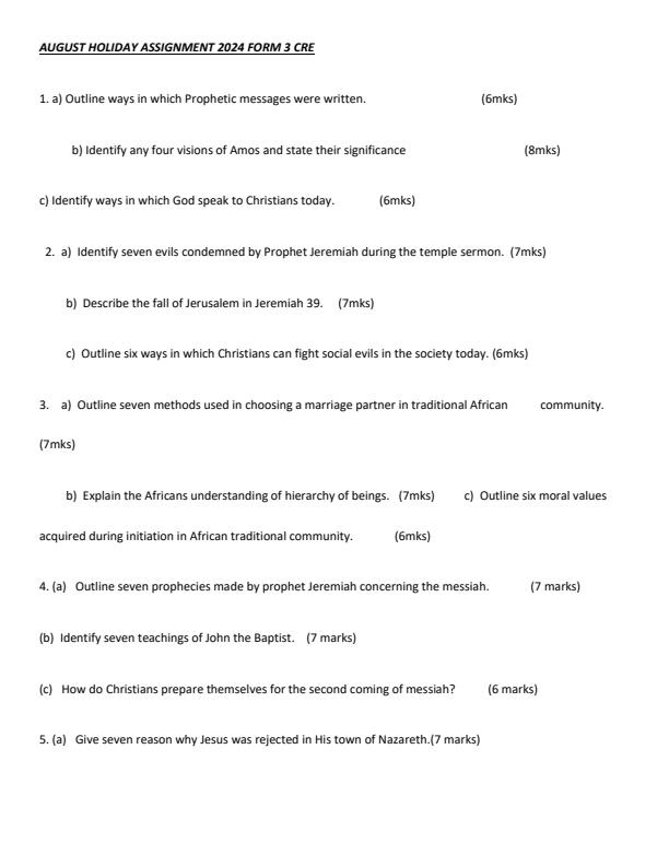 Page 1 – Form 3 CRE August 2024 Holiday Assignment – Kenyaplex