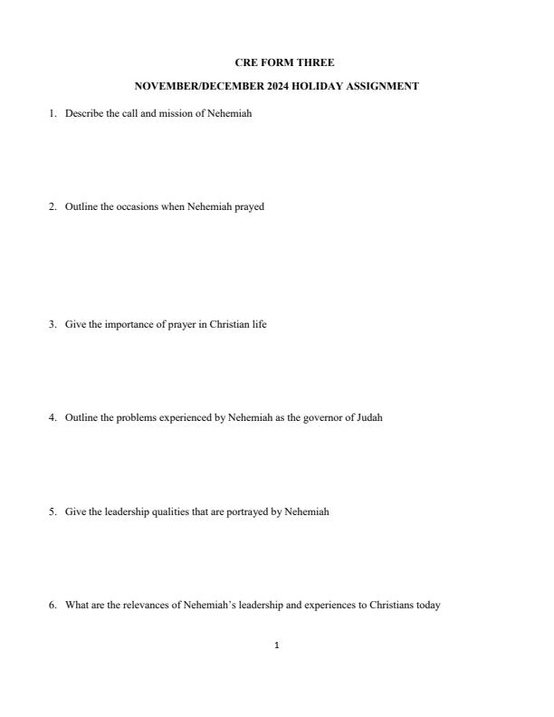 Page 1 – Form 3 CRE December 2024 Holiday Assignment – Kenyaplex