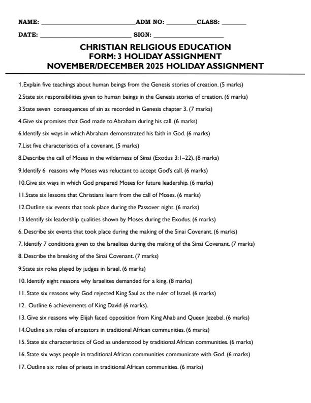 Page 1 – Form 3 CRE November/December 2025 Holiday Assignment – Kenyaplex