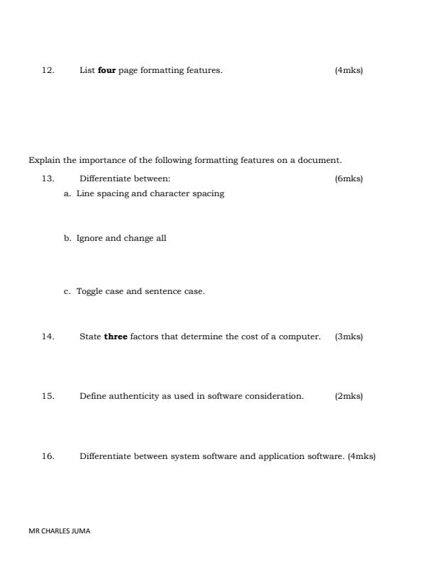 Form 3 Computer Studies Opener C.A.T 1 Exams Term 1 2023 - 13071